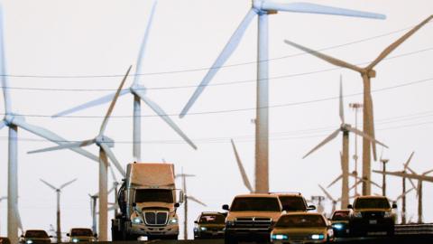 cars and wind turbines
