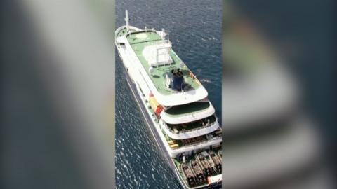 Cruise ship shot from above.
