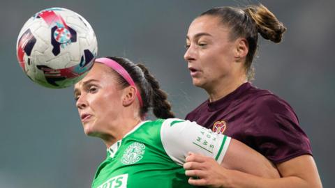 Hibernian's Kirsten Reilly and Hearts' Lizzie Waldie