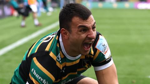 Edoardo Todaro scores for Northampton against Leicester