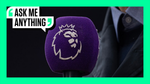 The English Premier League badge on an interview microphone