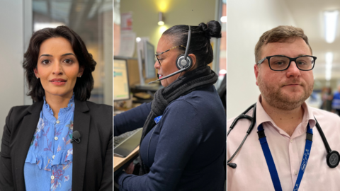 A composite image of Dr Nita Mandhar, a female call handler and Dr Shane Green. 