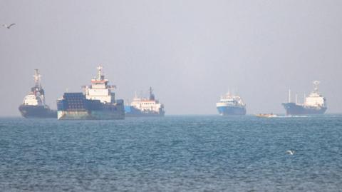 Vessels in the Strait of Hormuz near Bandar Abbas, Iran, May 4, 2026. Amirhosein Khorgooi/ISNA/WANA