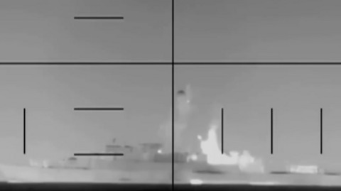 A still from the video released by the US Department of Defense showing the moment the boat was sank