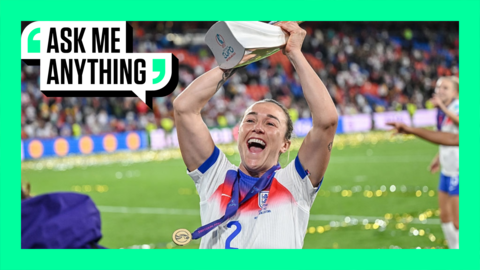 England defender Lucy Bronze lifts the Euro 2025 trophy