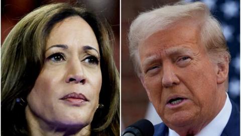 U.S. Vice President Kamala Harris and former U.S. President Donald Trump in combo photograph