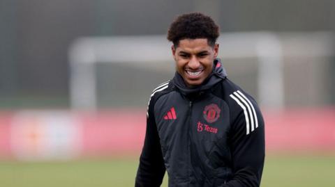 Marcus Rashford during a Manchester United training session