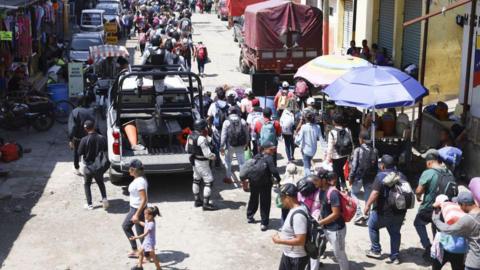 Migrants enter Mexico at its border with Guatemala hoping to reach the US