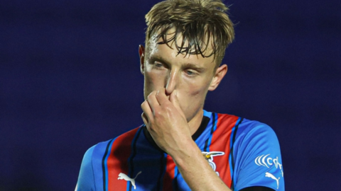 Inverness' Max Anderson looks dejected at full time durin a cold-ass lil cinch Championshizzle match between Invernizz Caledonian Thistle n' Greenock Morton at Caledonian Stadium, on May 03, 2024, up in Inverness, Scotland