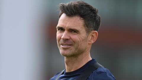 James Anderson pictured in training gear ahead of a Lancashire match 