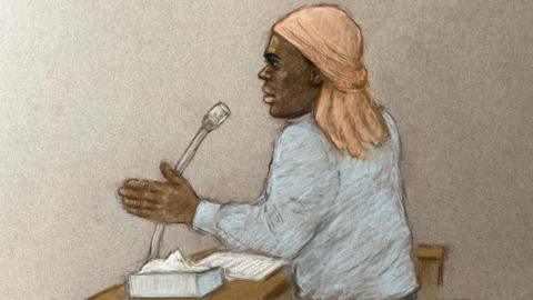 A court sketch of Mark Gordon giving evidence at the Old Bailey.