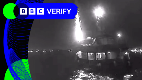 A frame from a verified video shows a flaming object head towards the boat