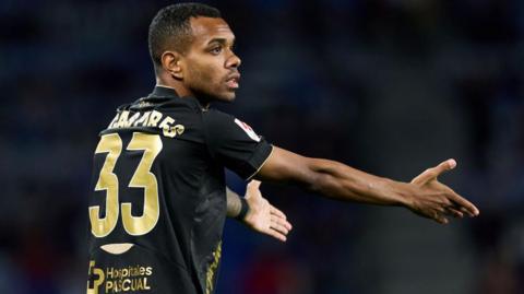 Lucas Pires of Cadiz CF reacts during the LaLiga EA Sports match between Real Sociedad and Cadiz CF at Reale Arena on March 15, 2024 in San Sebastian, Spain.