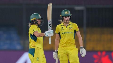 Ash Gardner and Annabel Sutherland batting for Australia v England