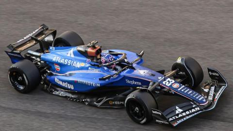 Alex Albon driving the Williams in a post-season test in Abu Dhabi in December 2025