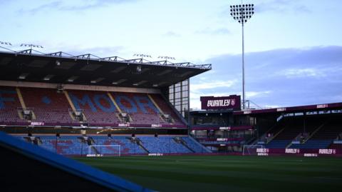 Inside Burnley FC stadium Turf Moor without spectators prior to a match 