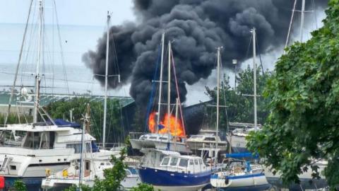 Fire at Porth Penrhyn in Bangor