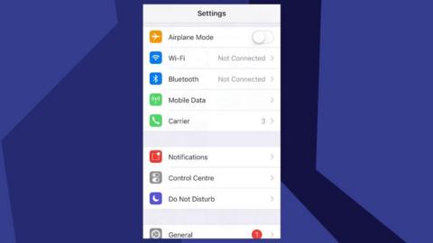 Settings screen on a smart phone with blue background