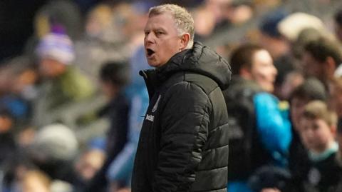 Stoke City boss Mark Robins during the 3-1 defeat at Portsmouth