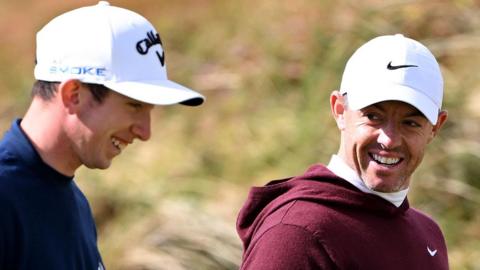 Rory McIlroy pictured with Tom McKibbin at last year's Irish Open