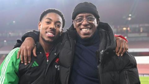 Arsenal's Lewis Miles-Skelly, 18, and Gunners legend Ian Wright shared a laugh in a post-match interview