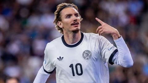 Nick Woltemade celebrates after scoring for Germany Under-21s