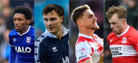 Ipswich forward Jaden Philogene, Millwall captain Jake Cooper, Southampton defender Taylor Harwood-Bellis and Middlesbrough forward Tommy Conway 