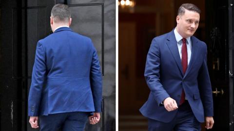 Composite image of Streeting going into No 10 and leaving