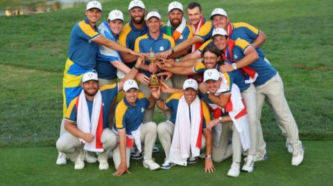 European team celebrate winning the Ryder Cup in Rome in 2023
