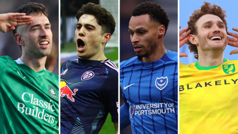 Plymouth Argyle's Ryan Hardie, Leeds United's Dan James, Portsmouth's Josh Murphy and Norwich City's Josh Sargent