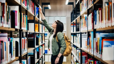 A woman in a library