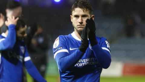 Adrian Segecic claps the Portsmouth fans at full-time
