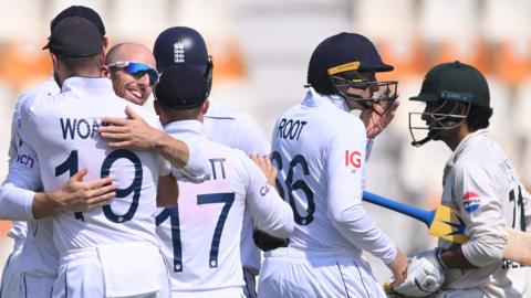 Jack Leach celebrates England's victory