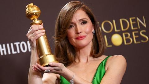 Rose Byrne wins the Golden Globe for female actor in a musical or comedy film for "If I Had Legs I'd Kick You" at the 83rd Annual Golden Globes held at The Beverly Hilton on January 11, 2026 in Beverly Hills, California. 