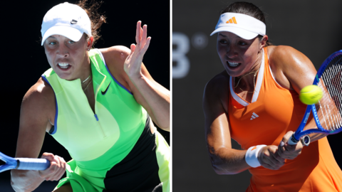 Split image of Madison Keys and Jessica Pegula in action at the Australian Open