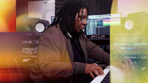 Derrick Johnson plays the keyboard