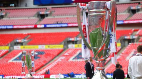 Play-off trophy is pictured before the 2022 Championship play-off final