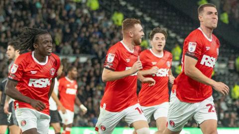 James Bree celebrates Charlton's opener at Derby