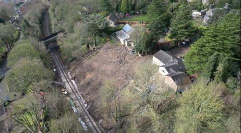 A landslip next to a railway line in Baildon