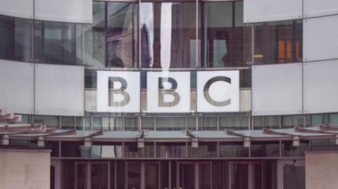 Stock image of the BBC's New Broadcasting House. The BBC logo can be seen outside the building