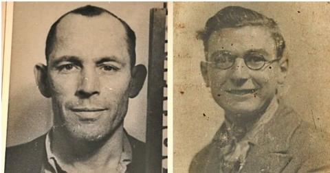 Sepia tinted images of the two Joes. Gillingham has short hair and is clean shaven. Tierney has slicked back hair and round glasses.