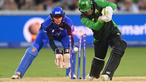 Southern Brave batter Jason Roy is bowled