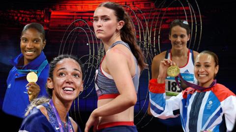 Denise Lewis, Katarina Johnson-Thompson, Abigail Pawlett, Kelly Sotherton  and Jessica Ennis-Hill