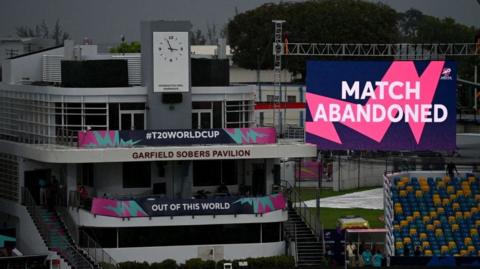 Match abandoned is displayed on the big screen