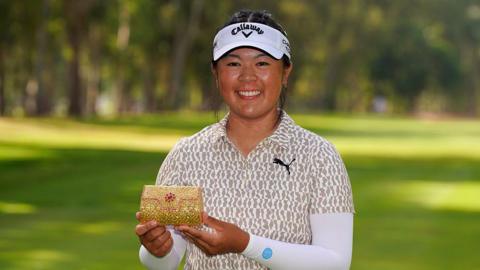 Anna Huang of Canada poses with the trophy after the final round of the Lalla Meryem Cup at Royal Golf Dar Es Salam