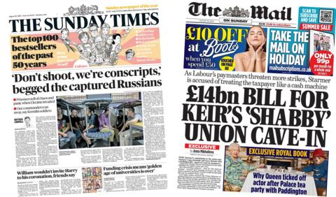 Front pages of Sunday Times and Mail on Sunday 