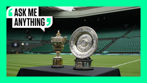 The men's and women's trophies for the 2025 Wimbledon Championships