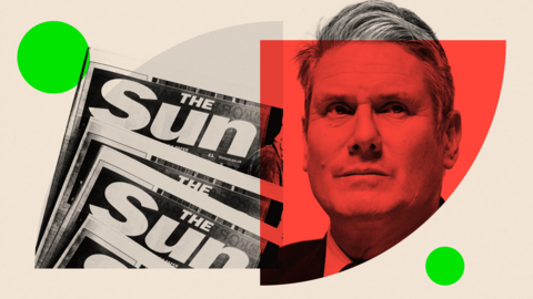 A composite image of copies of the Sun newspaper and Sir Keir Starmer
