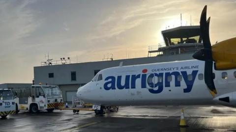 An Aurigny plane on the runway