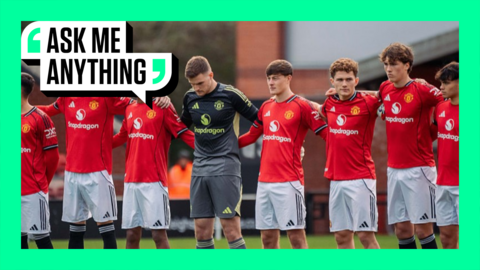 Ask Me Anything graphic with Manchester United Under-21s lining up before their match
